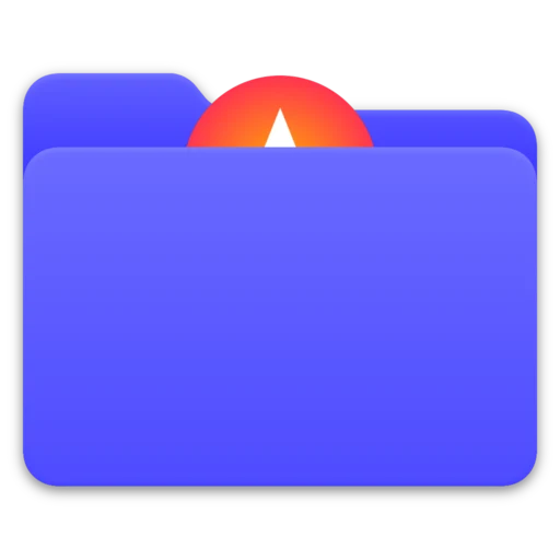 The same indigo Mac folder with the star logo tucked behind the front flap, so only its top peeks out.