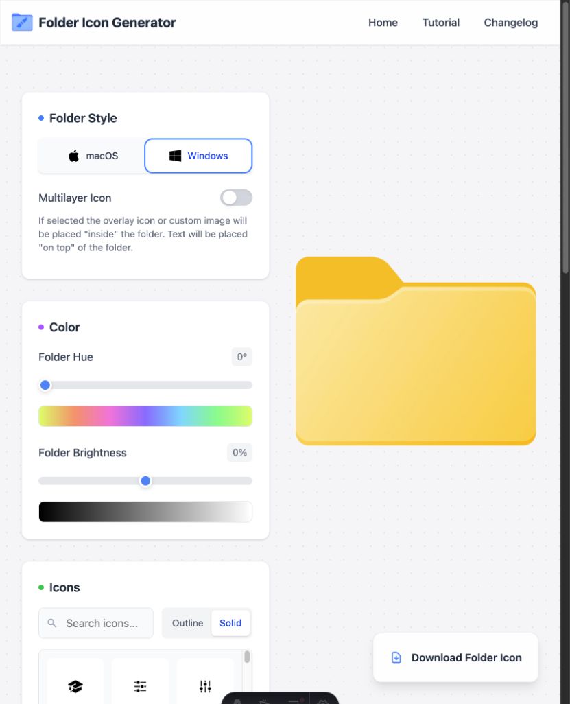 Yellow Windows folder artwork in FolderIcon.App